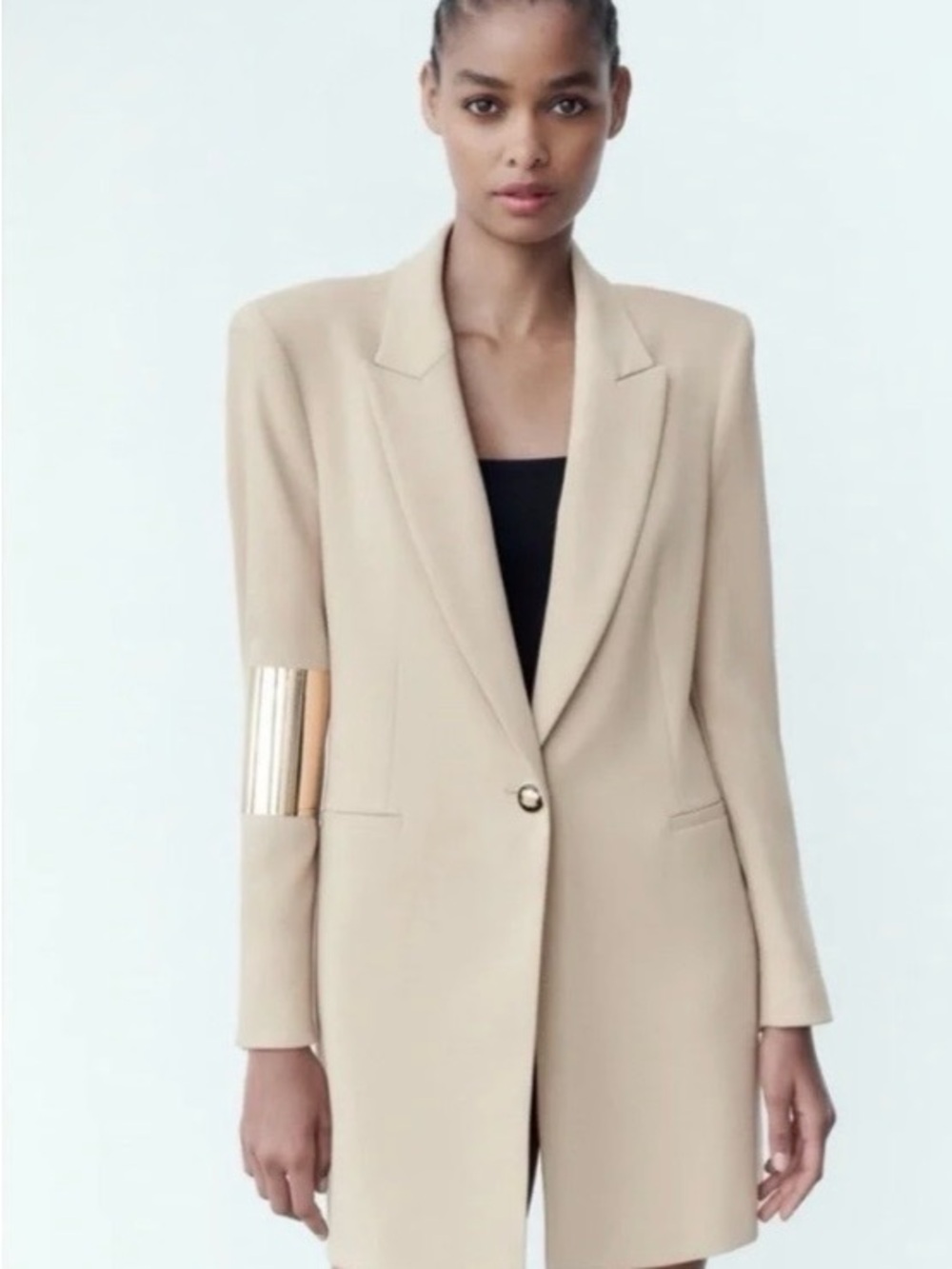 Zara Gold Button Long Structured Lapel Blazer Size L MSRP $195 - Picture 2 of 8